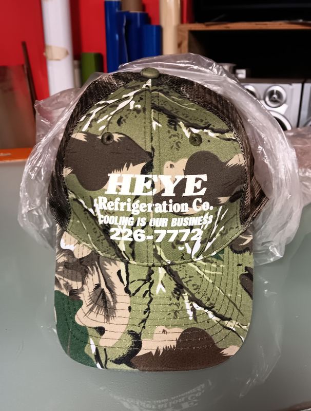 Custom printed camouflage cap for a refrigeration company
