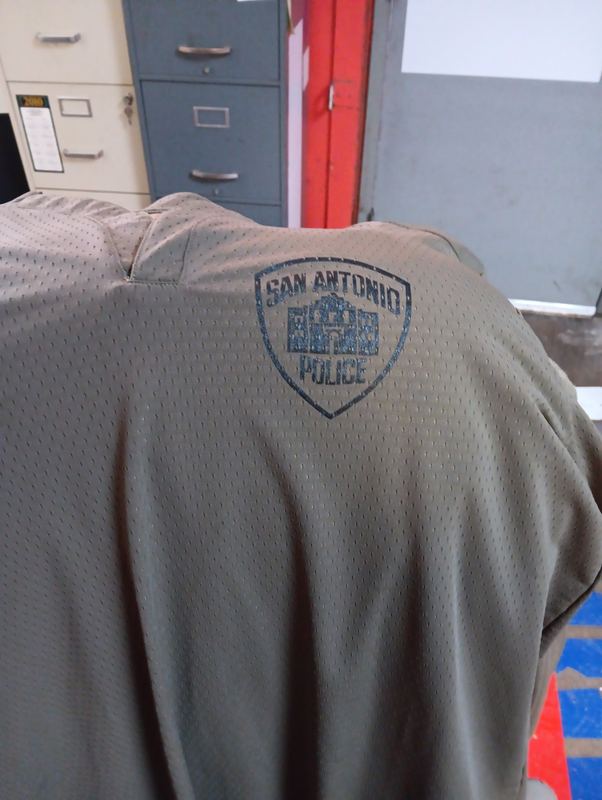 Custom screen printed department shirt with chest logo