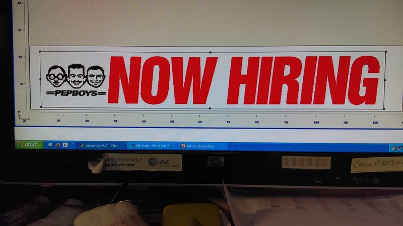 Now Hiring vinyl banner printed in red and black