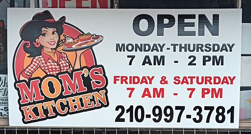 Custom restaurant hours sign with hand illustrated artwork