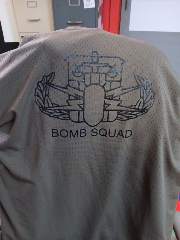Screen printed work shirt with a large back print design