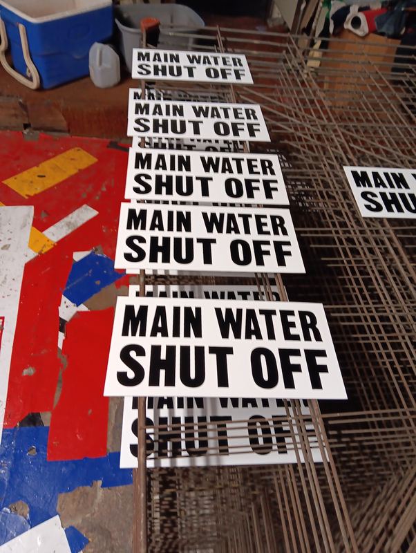 Batch of main water shut off marker signs